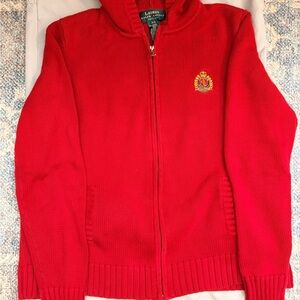 Lauren Ralph Lauren Zip Front Hooded Sweater, Red, EUC, small